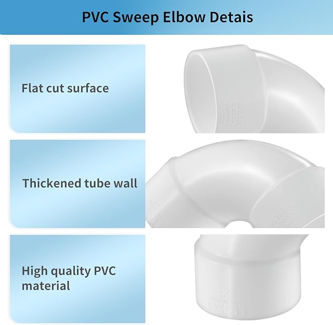 PVC Pipe Fitting 2 1/2 Inch - 90° Sweep Elbow - LESSO 2-1/2" (SOC × SOC) High-Flow Capacity Plumbing Pool Systems, SCH40