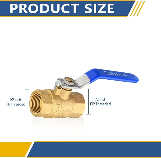 1/2" Heavy Duty Full Port Brass Ball Valve,600 WOG FNPT FIP Threaded Valve for Compressed Air, Water, Plumbing or Oil(Blue Handle,10Pack)(VALVE344-10Pack)
