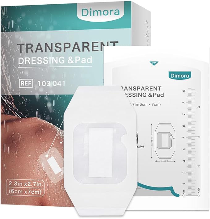 Dimora Transparent Film Dressing with Pad 50 Pack, 2.3"x2.7" Waterproof Adhesive Bandages Post Surgical Wound Cover Barrier Film