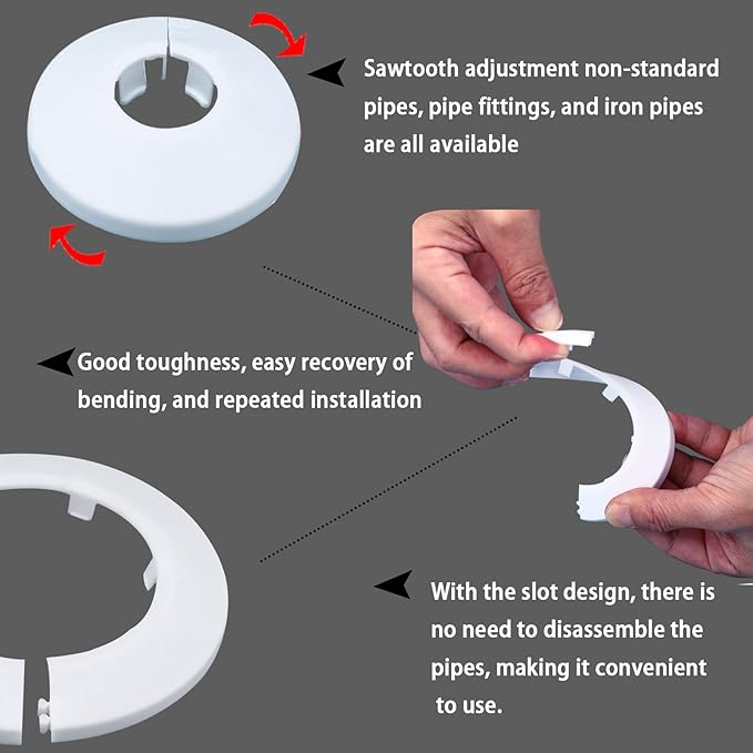 12mm Pipe Cover Decoration; Fit 0.47" Outer Diameter Pipe/Hole; White PP Plastic Escutcheon Collar; Snap-on Water Escutcheon Plate for Bathroom Kitchen Wall Tube Decor 4 Pcs