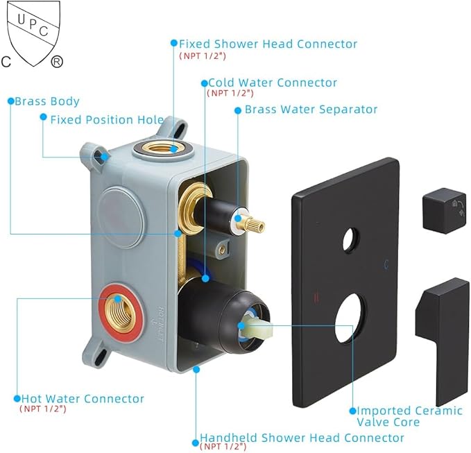 12 Inch Ceiling Mount Matte Black Shower System Bathroom Luxury Rain Mixer Shower Combo Set Ceiling Rainfall Shower Head System (Contain Shower Faucet Rough-in Valve Body and Trim Kit)