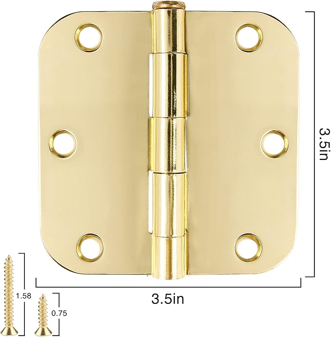 Door Hinges Polished Brass 3.5 Inch Door Hinges Gold 30 Pack 5/8" Radius Corners 3-1/2 Interior Door Hinges for Doors Bedroom Yellow Shiny Luxury Residential Door Hardware Bright Brass Hinge