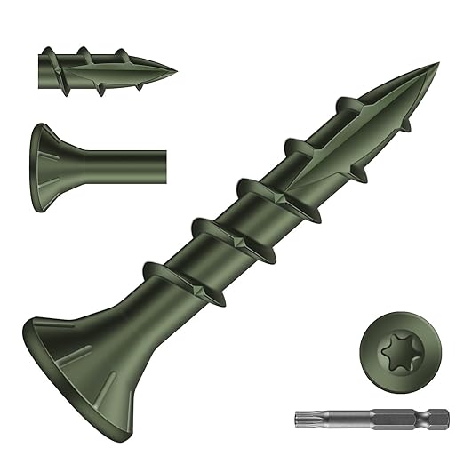 #8 x 1 Inch Deck Screws (215Pcs) 1lb. Carbon Steel, Green, Flat Head, Rust Resistant epoxy Coated, with T25 Star Bit