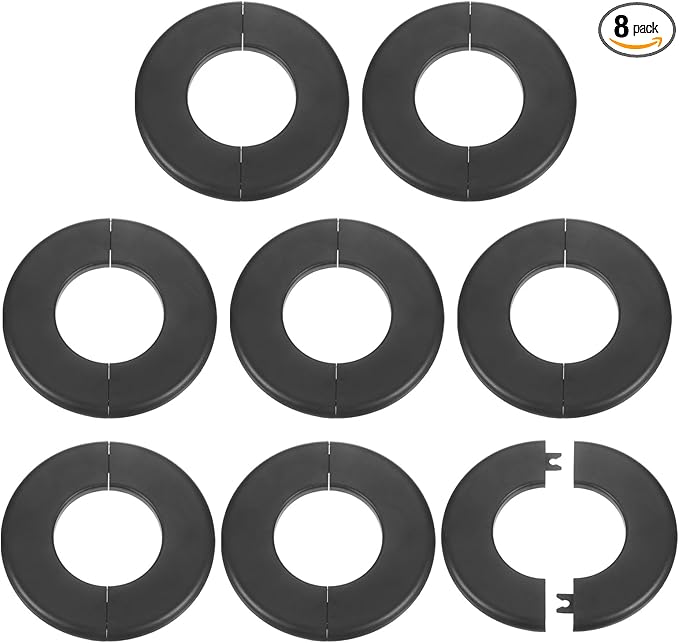 HARFINGTON 8pcs Wall Split Flange 64mm/2.5" Self-Adhesive Plumbing Cover Plates ABS Plastic Round Escutcheon Plate Buckle Design for Water Pipe Bathroom Kitchen Decoration, Black