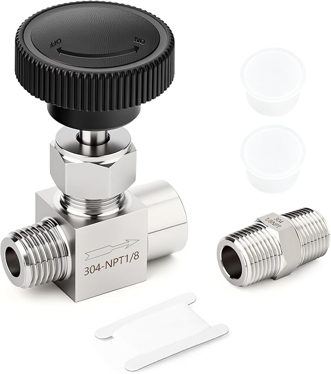 TAISHER 1PCS 304 Stainless Steel Straight Needle Valve 1/8" NPT Male x 1/8" NPT Female For Flow Control Water Gas Oil With Nipple