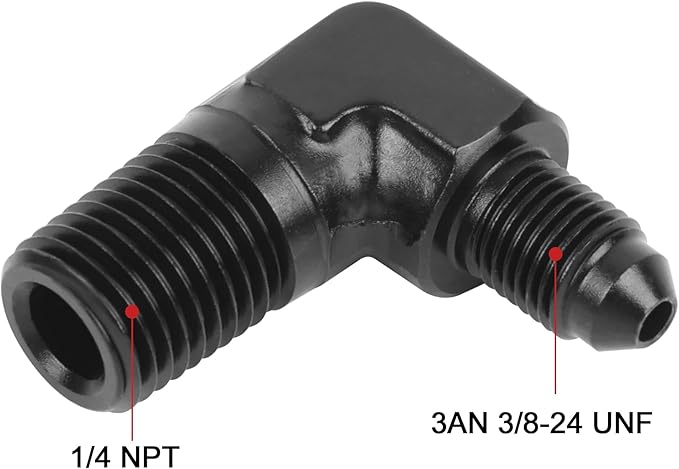 EVIL ENERGY 3AN Male Flare to 1/4" NPT Pipe 90 Degree Fitting Adapter Aluminum Black 2PCS