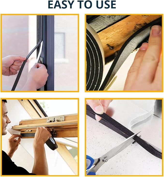 Alenor EPDM Black Foam Insulation Tape Self Adhesive 1/5"x1" x 33' Ft –Pack of 1- Weather Stripping for Doors & Windows,Soundproofing,Door Seal,Weatherstrip,Pipe Cooling,Air Conditioning Seal Strip