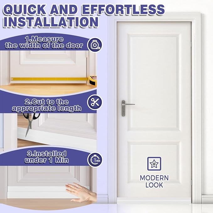 Door Draft Stopper,Adjustable Door Sweep for Bottom of Door,Silicone Weather Stripping Door Bottom Seal Blocker Air Noise,Under Door Gap Filler for Interior/Exterior Doors(White, 39inch)