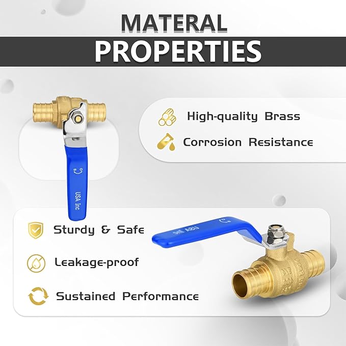 50-Pack Foskan 3/4 Inch PEX Crimp Full Port Ball Valve with Blue Handle, Brass Quarter Turn Shut-off Valve for PEX Tubing