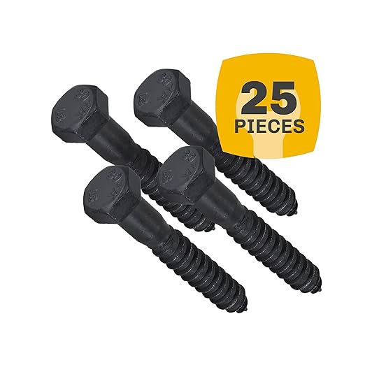 1/2" x 3”, 25-Piece Black Lag Bolts, Rustproof 4-Layer Ceramic BLAKOTE, 2X Protection of Galvanized Lag Screws, for Decks Pergolas by Makers Bolt