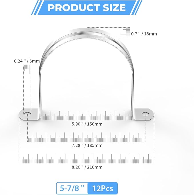 12Pcs 4 Inch (100mm) 304 Stainless Steel Conduit Clamps, U-Tube Strap Pipe Clamp 2 Hole Strap U Bracket Rigid Pipe Metal Conduit Strap Tension Clips U-tube Clamp