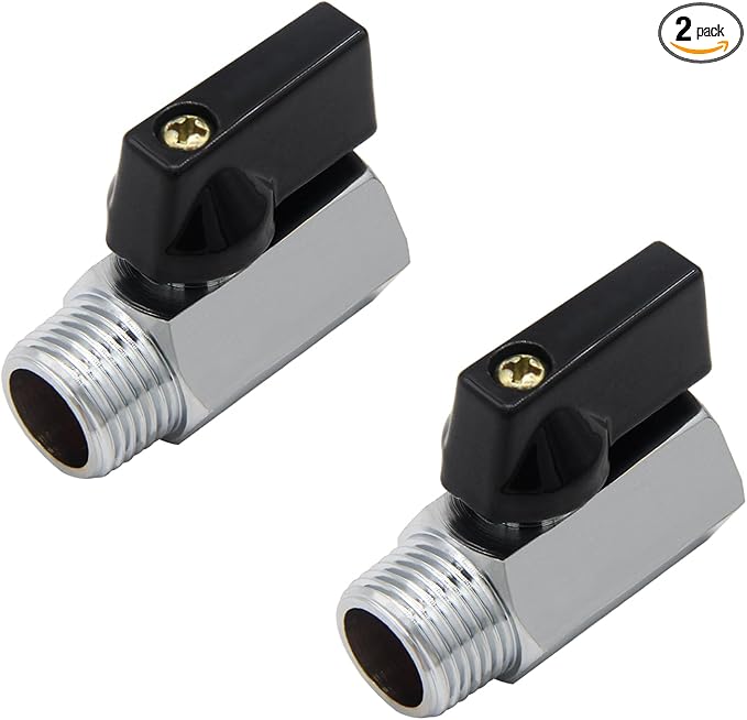 Brass Mini Ball Valve 3/8" NPT Female x Male Thread Shut Off Valve Chrome Plated (Pack of 2)