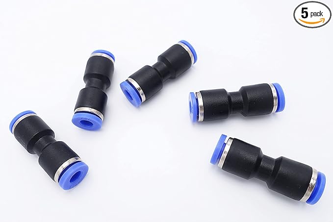 Push to Connect Fitting 5/32" Tube OD x 1/8" Tube OD Reducer, Pneumatic Air Water Straight Union Two Way Connector/Coupler (Pack of 5)