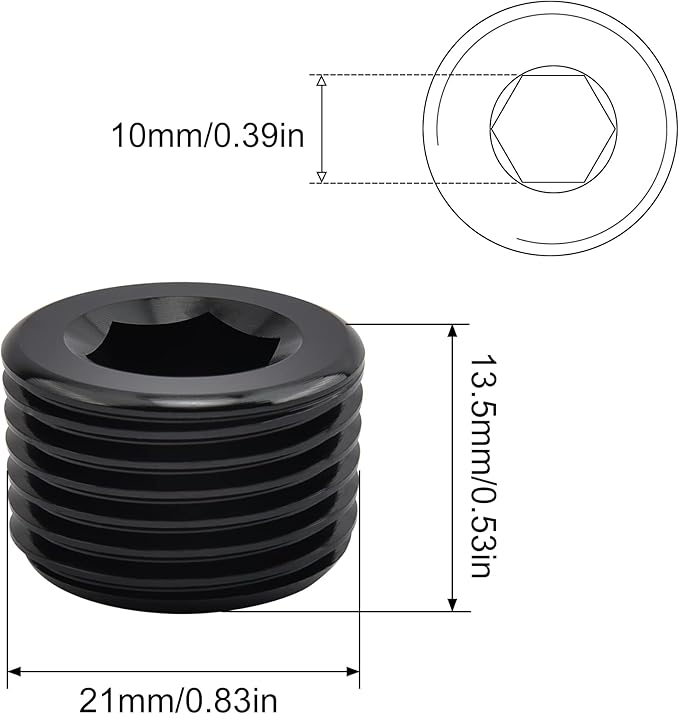 EVIL ENERGY 1/2" NPT Plugs Aluminum Socket Allen Head Black, Pack of 2