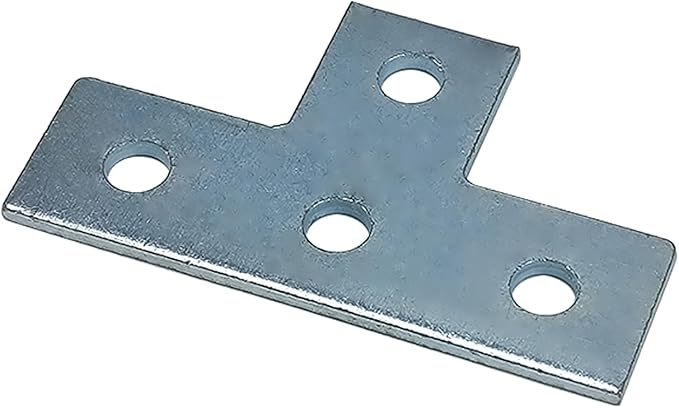 4 Hole T Shaped Connector Flat Plate Fitting Bracket Brace Fit for 1/2" Bolt in 1-5/8" Strut Channel, 6 Pack