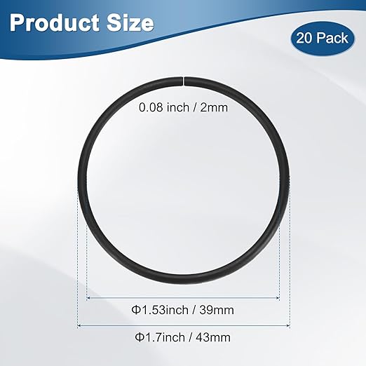 20-Pcak Nitrile Rubber O-Rings, 39mm ID, 43mm OD, 2mm Width, Metric Sealing Washer Gasket for Automotive Machine Plumbing/Faucet/Air or Gas Connections, Resists Oil and Heat