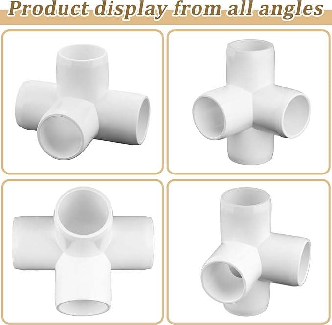20-Pack 1/2" 4 Way PVC Fittings, Furniture Grade Pipe Fittings 4 Way for SCH40 PVC Pipe, UV Resistant, Pipe Connectors for All DIY Structure and Frames