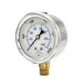 PIC Gauges PRO-201L-254O 0-2000 PSI Pressure Gauge, 2 1/2" Dial, 1/4" Male NPT Connection, Bottom Mount, Dual Scale, Glycerin Filled, Stainless Steel Case/Bezel, Brass Internals & Plastic Lens