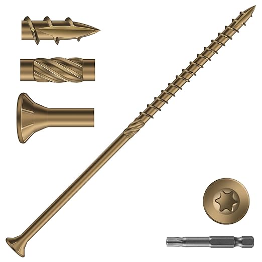 #14 x 7 Inch Deck Screws (19Pcs) 1lb. Carbon Steel, Yellow, Flat Head, Rust Resistant epoxy Coated, with T30 Star Bit