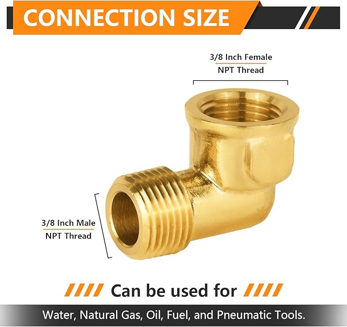 10-PCs HeSun Brass Pipe Fitting, 3/8" NPT Male x 3/8" NPT Female 90-Degree Barstock Street Elbow