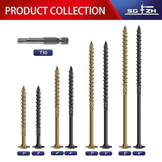 #14 x 3 Inch Lag Screws (39Pcs) 1lb. Structural Wood Screw, Black, Carbon Steel, Washer Head, Rust Resistant epoxy Coated, T30 Star Bit