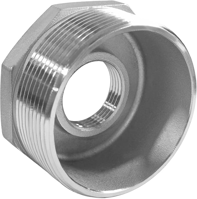Stainless Steel 2" Male NPT to 1" Female NPT Reducer Hex Bushing Pipe Fitting Adapter (pack of 1)