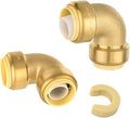 (Pack of 2) Niikappu 1/2 Inch x 1/2 Inch Elbow Brass Fitting, Push to Connect Brass Plumbing Fitting, PEX, Copper, CPVC, PE-RT Pipes(PF042)