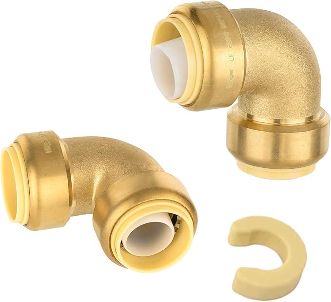 (Pack of 2) Niikappu 1/2 Inch x 1/2 Inch Elbow Brass Fitting, Push to Connect Brass Plumbing Fitting, PEX, Copper, CPVC, PE-RT Pipes(PF042)