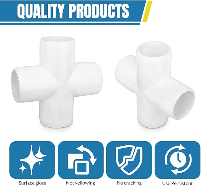 12 Packs 1 Inch Cross PVC Fittings Furniture Grade Elbow Fittings, 4-way Fittings, Tent PVC Connectors and Greenhouse Pipe Fittings