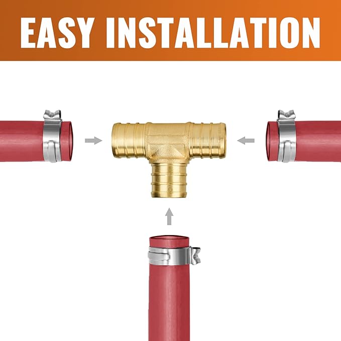 SUNGATOR 50-Pack 3/4" Pex Tee, No Lead Brass, 3/4 Inch Pex T Fittings