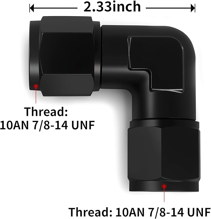 10AN Female to 10AN Female 90 Degree Swivel Coupler Fitting Adapter 7/8-14UNF Thread Aluminium Black 2PCS