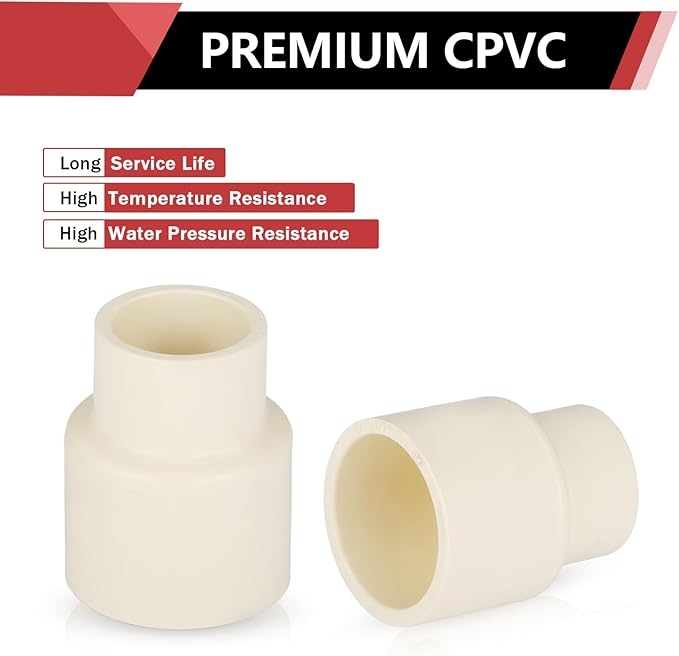 (50 Pieces) EFIELD 3/4" x 1/2" CPVC Pipe Fittings, Slip x Slip (Socket) Coupling, For Hot and Cold Water Plumbing,(CPVC028-10-50PCS)