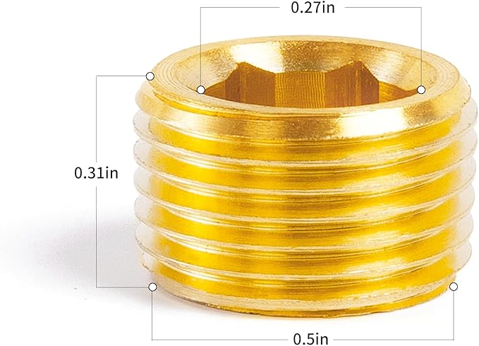 ChillWaves Brass Pipe Fitting, Internal Hex Head Socket Pipe Plug Fitting 1/4" NPT Male Thread Adapter(12-PACK)