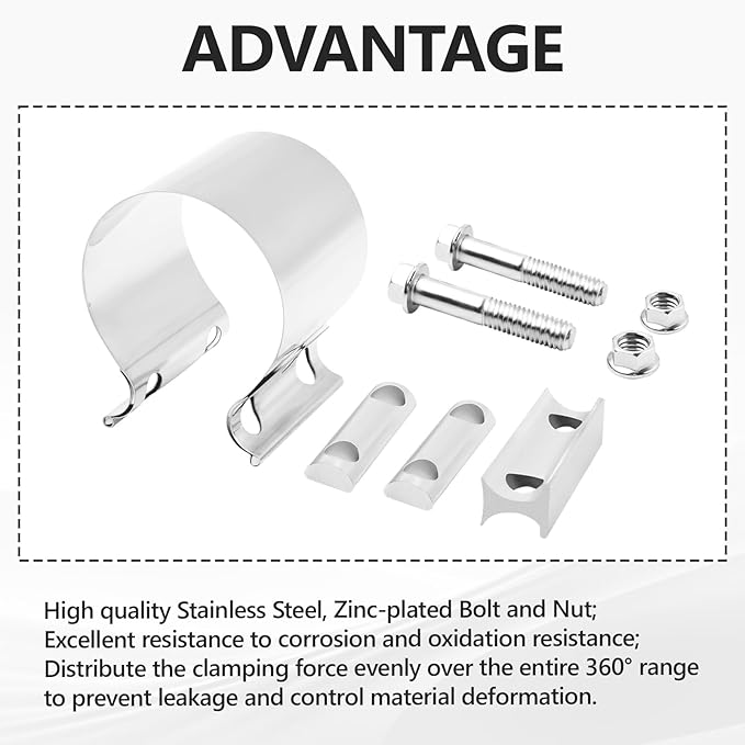 3.5'' Inch Exhaust Clamp, 3 1/2 Inch Butt Joint Seal Band Sleeve Coupler - Universal for Exhaust System, 2PCS Polished T304 Stainless Steel