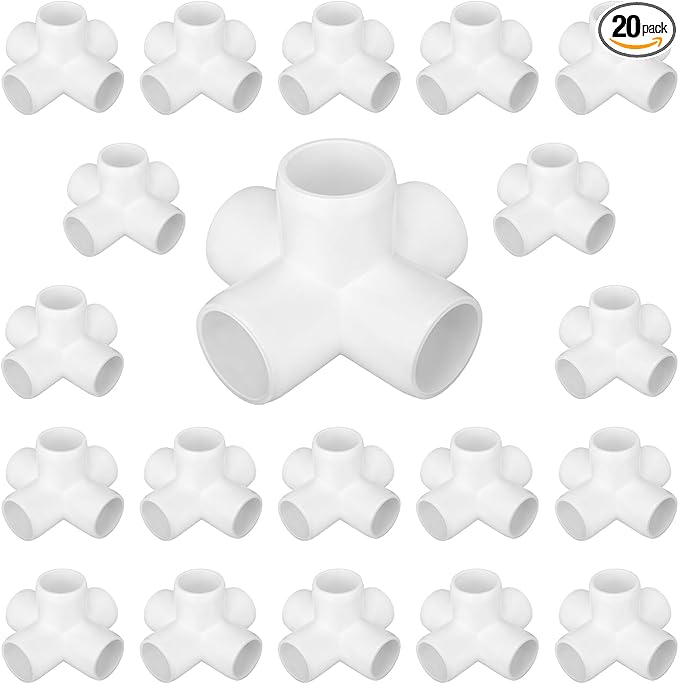 20 Pack 1/2 inch PVC Pipe Fittings, PVC 5-way Fitting Connectors, Used for Building Furniture, Furniture Grade, White