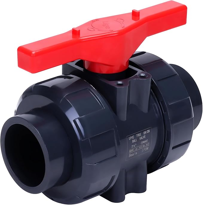DERNORD PVC True Union Ball Valve with Full Port, EPDM O-Rings, and Reversible PTFE Seats,Rated at 200 PSI (2-1/2 inch Socket)