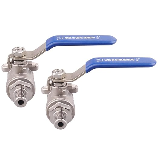 DERNORD 2 Pack Full Port Ball Valve 1/4 Inch - Male x Female Stainless Steel 304 Heavy Duty for Water, Oil, and Gas, 1000WOG