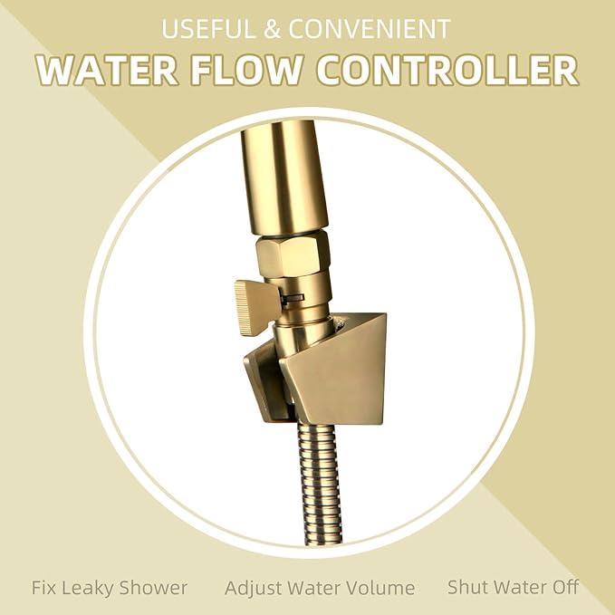 Angle Simple Shower Flow Control Valve, Brass Water Shut Off Valve for Handheld Shower Hose, Flow Restrictor, Gold