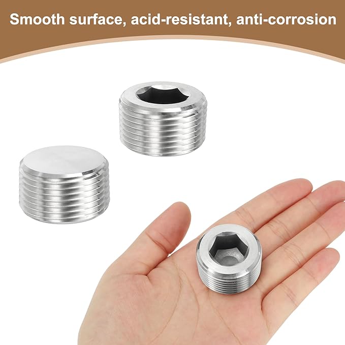 Pipe Plug Stainless Steel Internal Hex Thread Socket Pipe Plug Fitting - Fitting for (Sealing Port - Air Tanks - Water Outlets) 1 Inch NPT Male