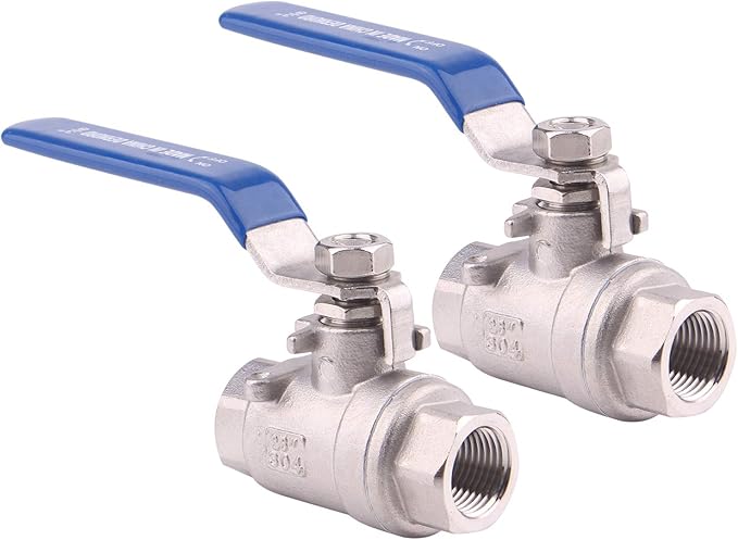 DERNORD Ball Valve Stainless Steel 304 3/8" NPT Heavy Duty for Water, Oil, and Gas with Blue Locking Handles (Pack of 2)