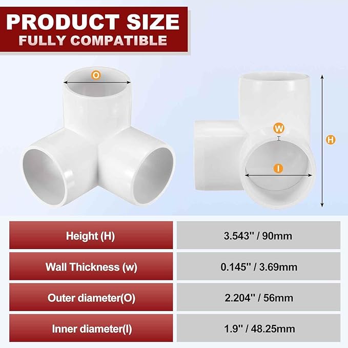 12Pcs 1 1/2" Elbow PVC Fitting, SCH40 3-Way Tee Furniture Grade PVC Pipe Fitting, DIY Corner Elbow Connector for Building Furniture, Greenhouse Frame Connection, Socket x Socket