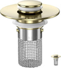 Sink Stopper Hair Catcher, Pop-up Sink Drain Strainer with Removable Stainless Steel Strainer Basket Hair Catcher, Bathroom Sink Strainer for Bathroom Sink Stopper Replacement(Brushed Gold-1PCS)