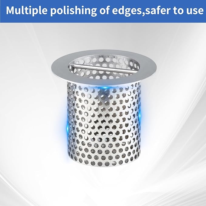Commercial Floor Drain Strainer, 4 1/2" Lip Diameter x 4" Tall 316 Perforated Cylindrical Mesh Stainless Steel Drain Strainer with Carry Handle for Restaurant/Factory/Kitchen/Laboratory