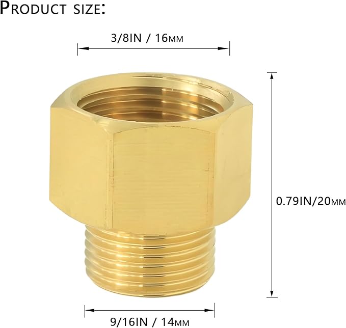 3/8" Female Thread × 9/16" Male Thread Extension Adapter, British-to-US Standard Brass Adapter Fitting. For angle valves, kitchen faucets, RV water pipe joints, radiator valves. 2PCS