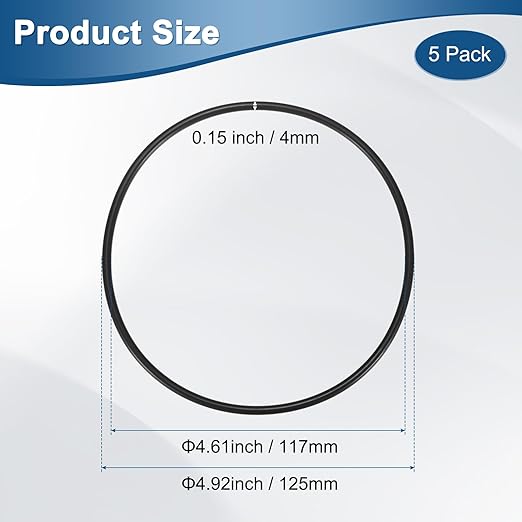 5-Pcak Nitrile Rubber O-Rings, 117mm ID, 125mm OD, 4mm Width, Metric Sealing Washer Gasket for Automotive Machine Plumbing/Faucet/Air or Gas Connections, Resists Oil and Heat