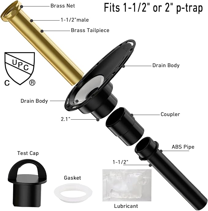 Upgrade Freestanding Tub Drain Rough-in Kit with CUPC Certification, Includes Brass and ABS Pipe, Clean Tub Drain No Leaks. (Patent No US11168467B2)