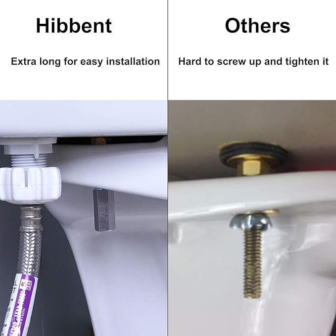 Hibbent 2 Pack Toilet Tank to Bowl Bolt Kits, Heavy Duty Bolts Toilet Bolts for Tank Solid Brass with Extra Long Nuts Easy to Install and Double Gaskets for Fastening