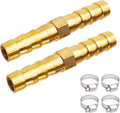 2PCs 1/4" Brass Hose Barb Fitting Straight Shape Barbed Splicer Mender Union Fitting with 4PCs Hose Clamp for Oil Water Air