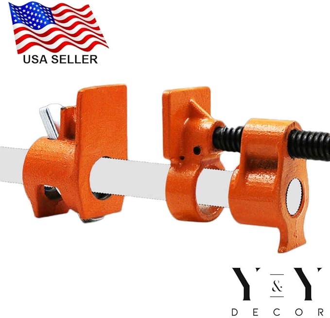 Y&Y Decor 4 Pack 3/4" Pipe Clamps for Wood Gluing, Heavy Duty Cast Iron, Professional Woodworking Tools
