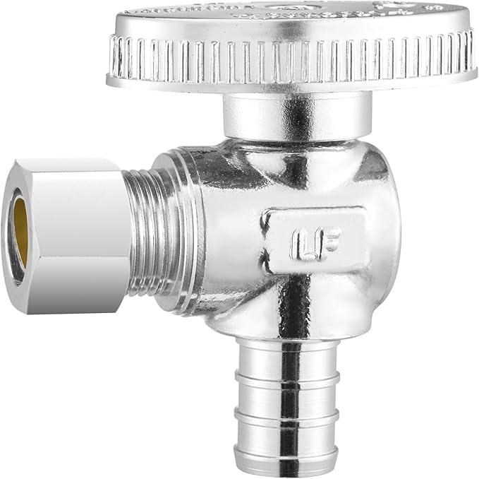 VEVOR 10 Pack Angle Stop Valve, Water Shut Off Valve 1/2" PEX x 3/8" OD Compression, 1/4 Turn Chrome Plated Brass Shutoff Valves for Bathroom Kitchen Toilet Shower Plumbing